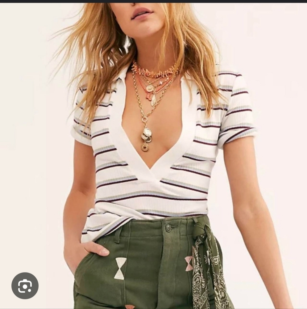 Free People Striped Short Sleeve Top